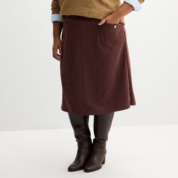 Plus Size Croft & Barrow Chocolate Brown Faux Suede Midi Skirt Sz 1X - Picture 2 of 7